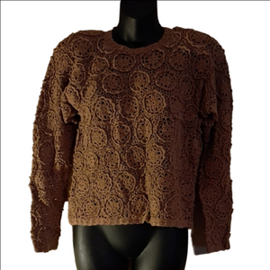 Forenza Women's Vintage/ Retro/ Y2K Crochet Top in Light Brown. Size Small.